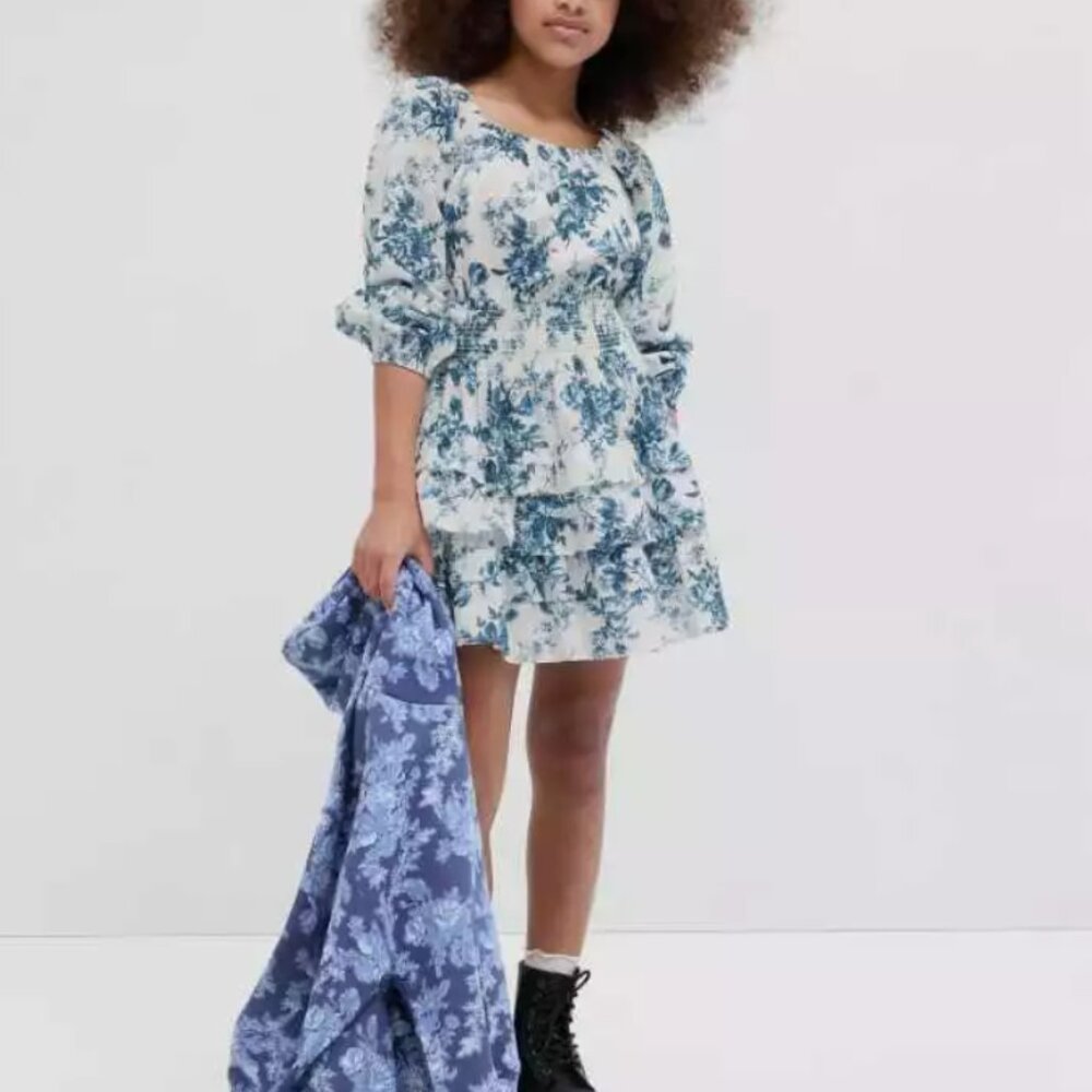 New girl's XL Gap x LoveShackFancy kids floral mini dress in blue